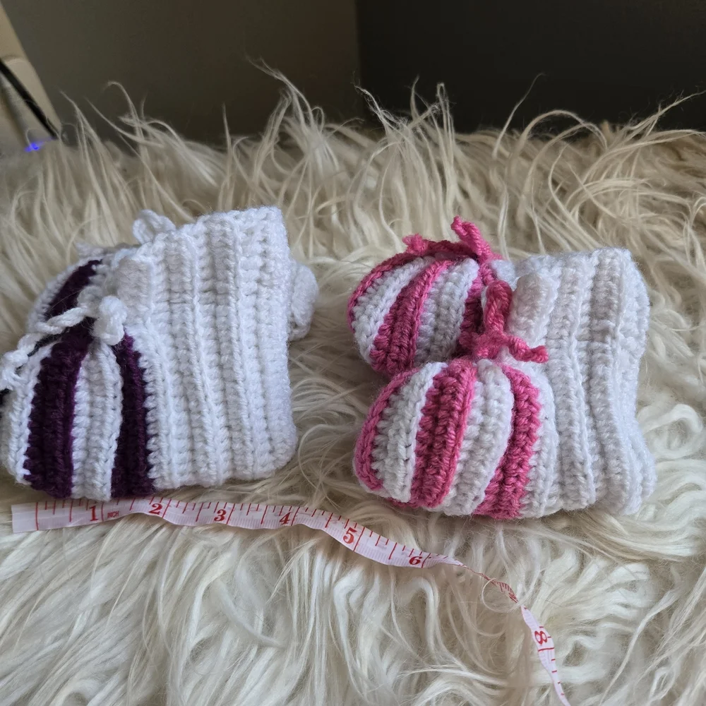 Handmade White and Pink Baby Booties